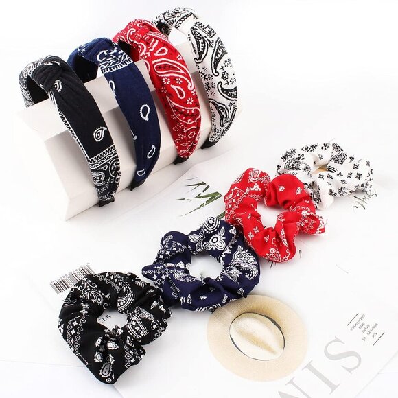 8 Pack Vintage Boho Paisley Bandanas for Women - Wide Knotted Turban Headbands w - Picture 7 of 7